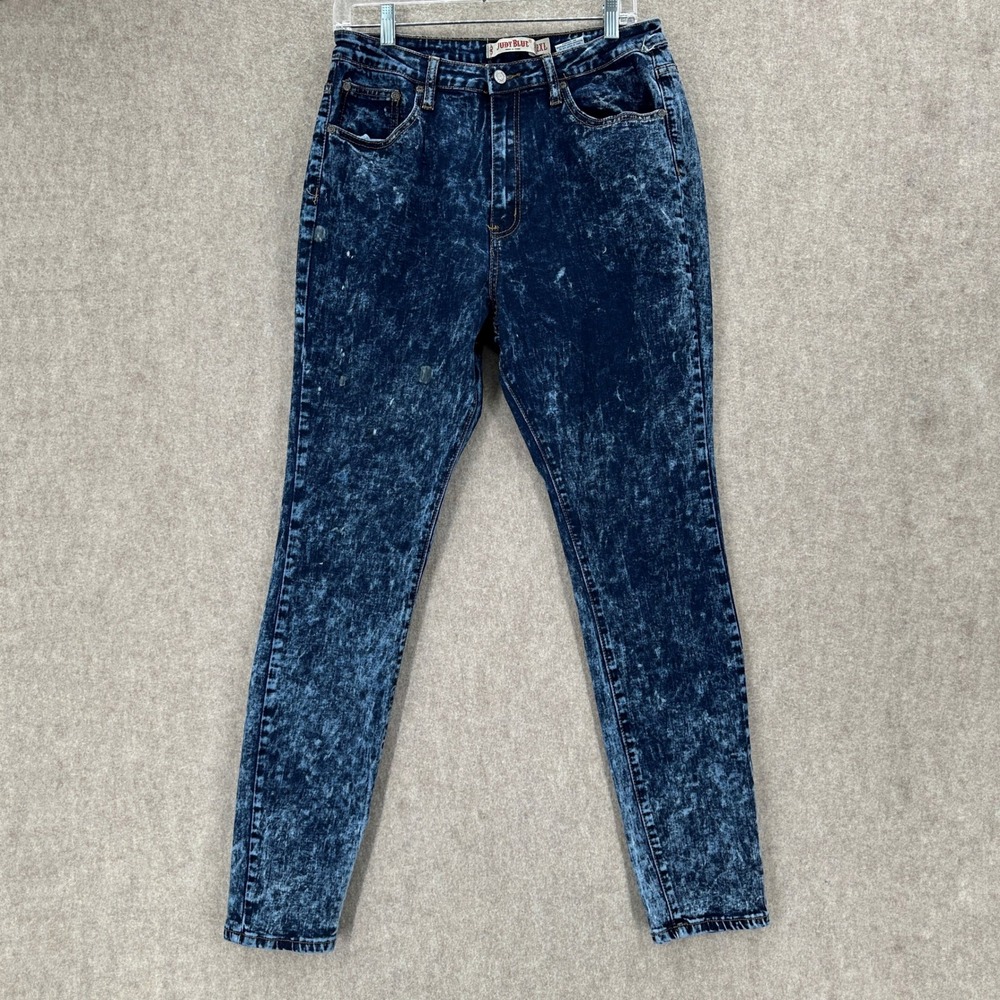 Judy Blue Jeans Women's 1XL Acid Wash Denim High Rise Skinny Leg Pants‎ FLAW
